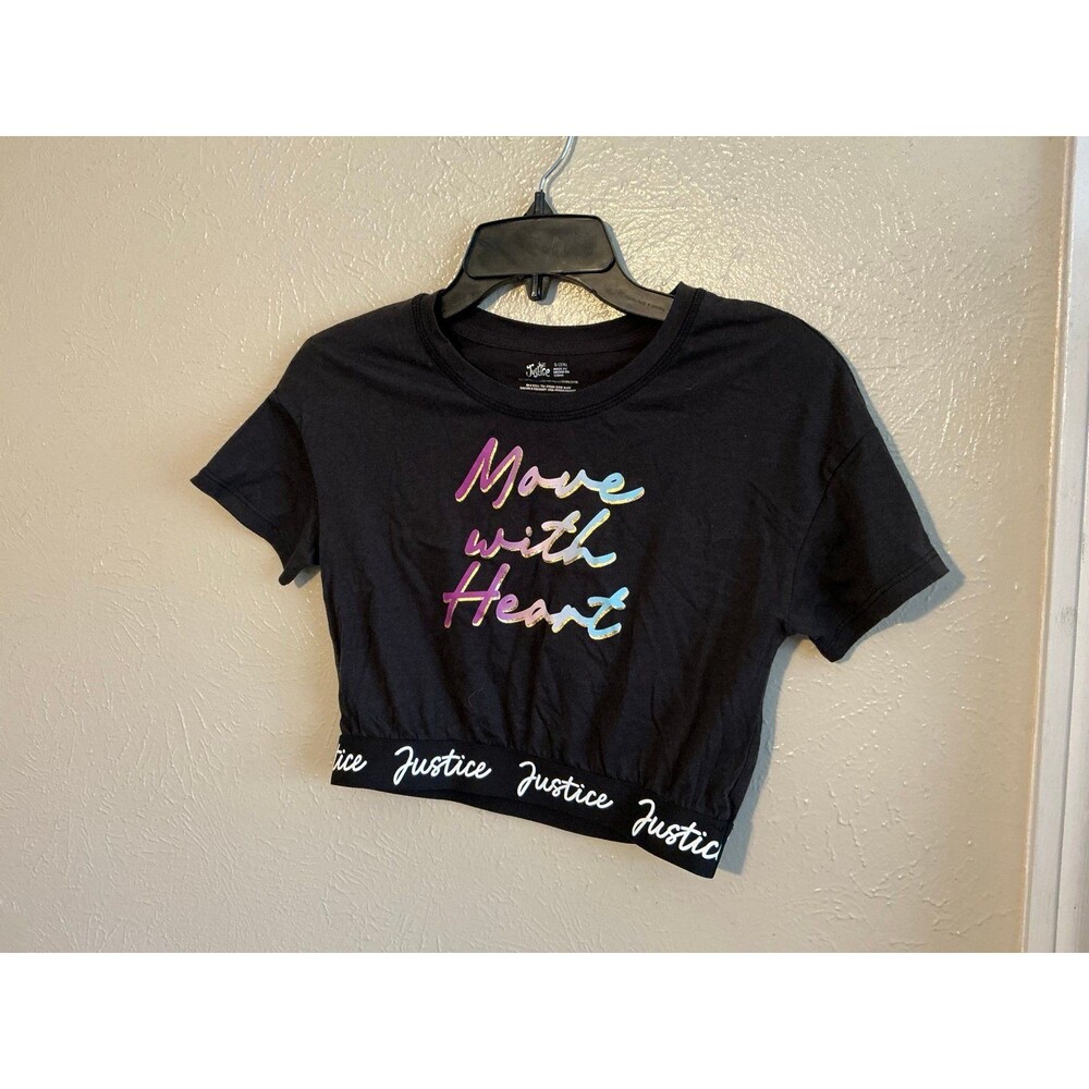 Girl’s Size S (7/8) “Move With Heart” Dark Gray Gym Workout Tee by Justice